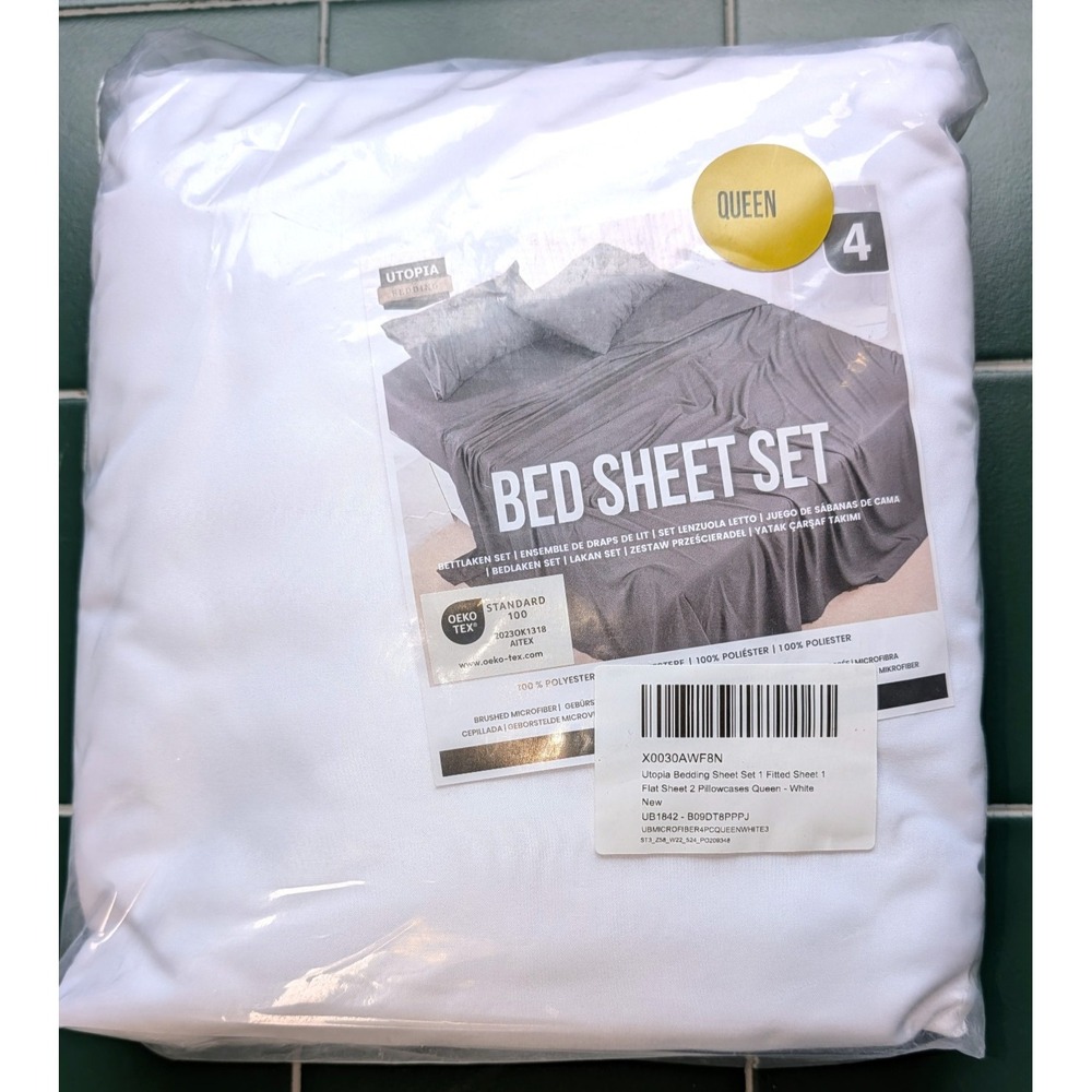 White Queen Size Sheet Set 4 Piece Soft Breathable Microfiber 1800 thred count